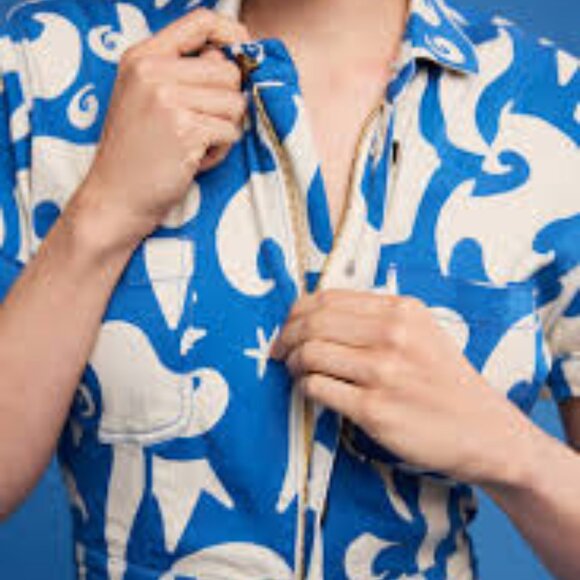 Blue and White Patterned Jumpsuit Mixed by Nasrin - Picture 2 of 10